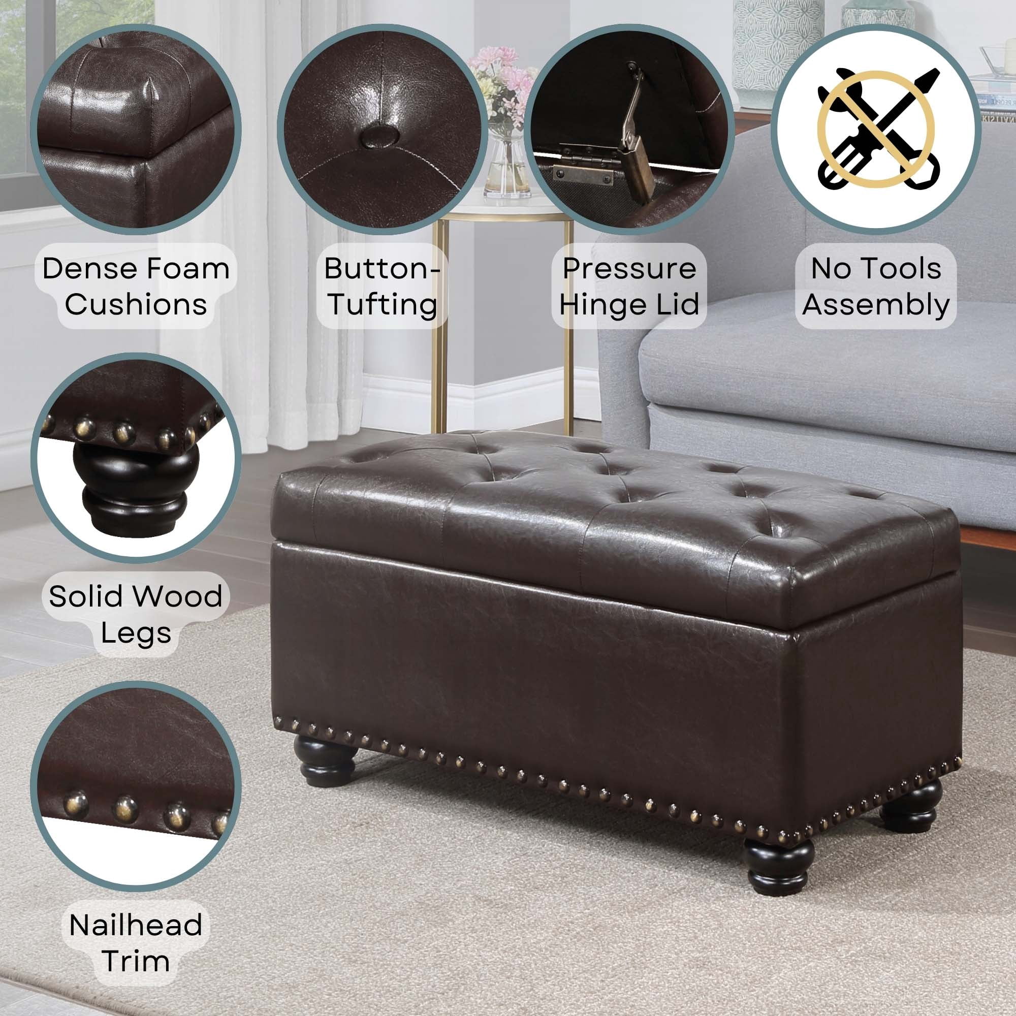 Convenience Concepts Designs4Comfort 7th Avenue Storage Ottoman Bench