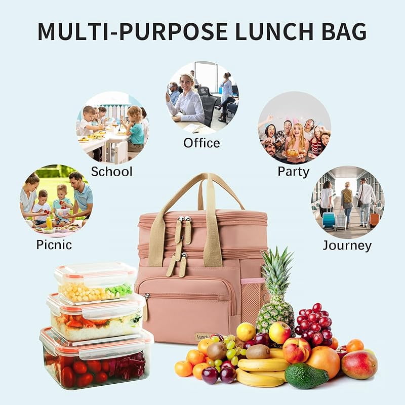 Insulated Lunch Bag for Women/Men 16L Lunch Bag, Expandable Cooler Bag, Reusable Adult Lunch Box, Leak Proof Lunch Tote with Adjustable Shoulder Strap, Suitable for Work, Travel (Purple)