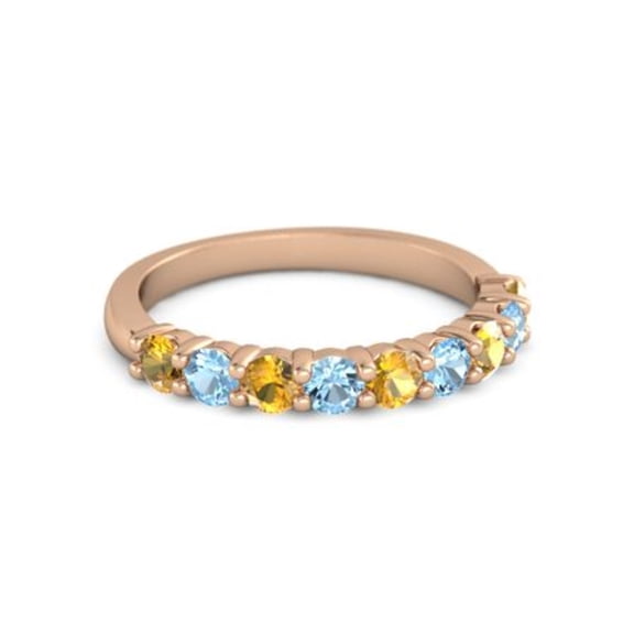 925 Silver Round 2.5MM Citrine Blue Topaz Eternity Rose Plated Women Ring
