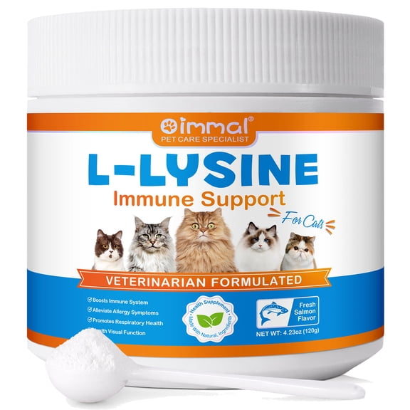 Cat L-Lysine Powder Supplement 4.23oz, Support Cats Immune, Respiratory Health & Eye Comfort. Reduce Sneeze, Runny Nose, Tear Stain, Amino Supplement for Kittens & Cats, Salmon Flavor