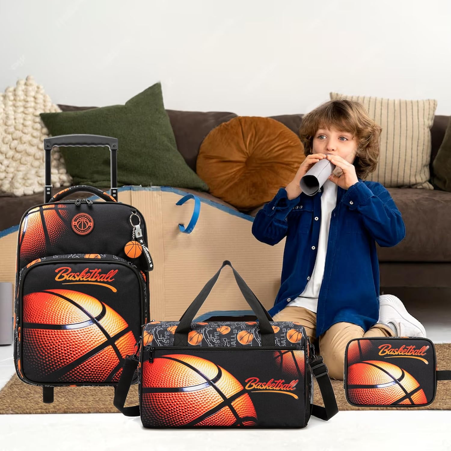 Kids Carry on Luggage Sets Rolling Suitcases with Wheels for Boys Suitcase with Duffle Bag Lunch Box Airline Approved