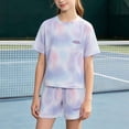 thumbnail image 2 of oelaio Girls Summer Outfits, Toddler Kid 2 Piece Tie Dye Clothes, Quick Dry Athletic T-Shirt and Shorts Set with Pockets Purple 9 Years, 2 of 9