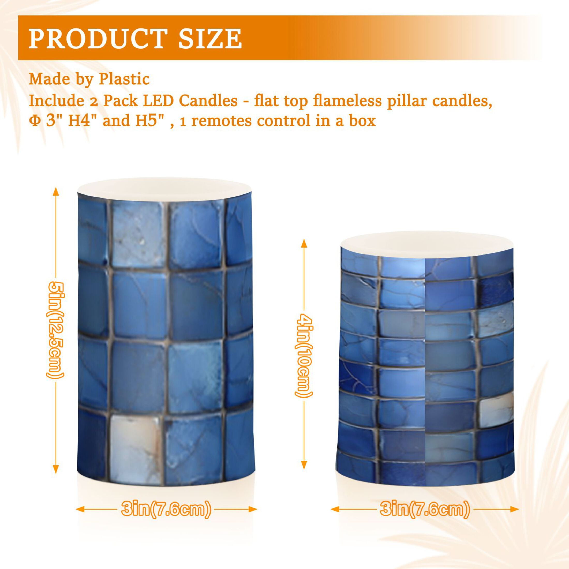 Dark Blue Square Flickering Flameless Candles Battery Operated with Remote Timer LED Pillar Candles Set of 2
