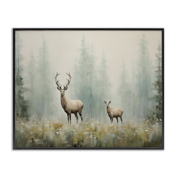 Stupell Industries Faraway Deer in Meadow Landscape & Nature Painting Black Framed Art Print Wall Art, 14 x 11