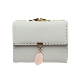 Short ladies wallet Pu leaf pendant three fold bag coin purse Walmart