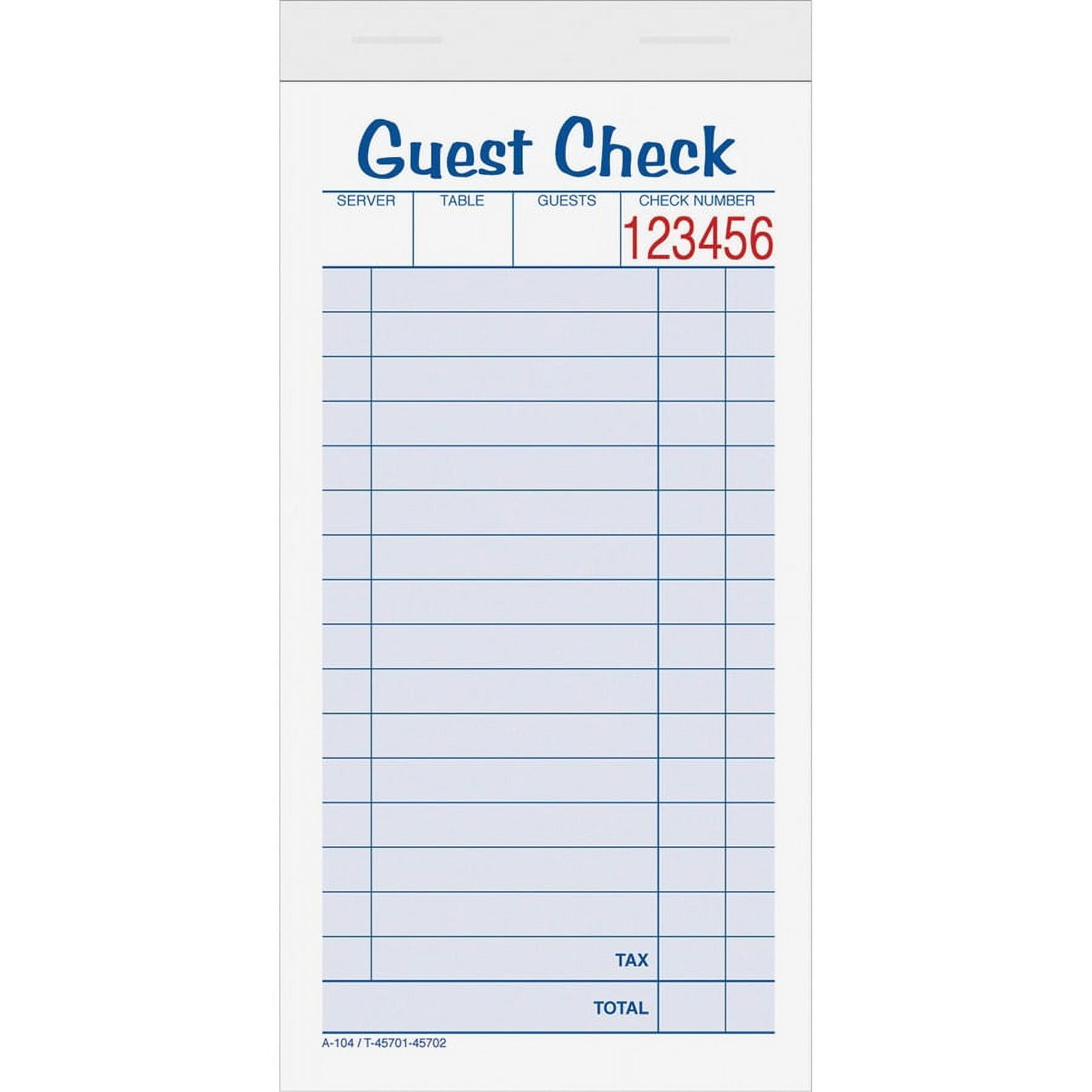 TOPS 2-part Carbonless Guest Check Books - 2 Part - 3.37" x 5.50" Sheet Size - Blue, Green, Red Print Color - 10 / Pack | Bundle of 2 Packs