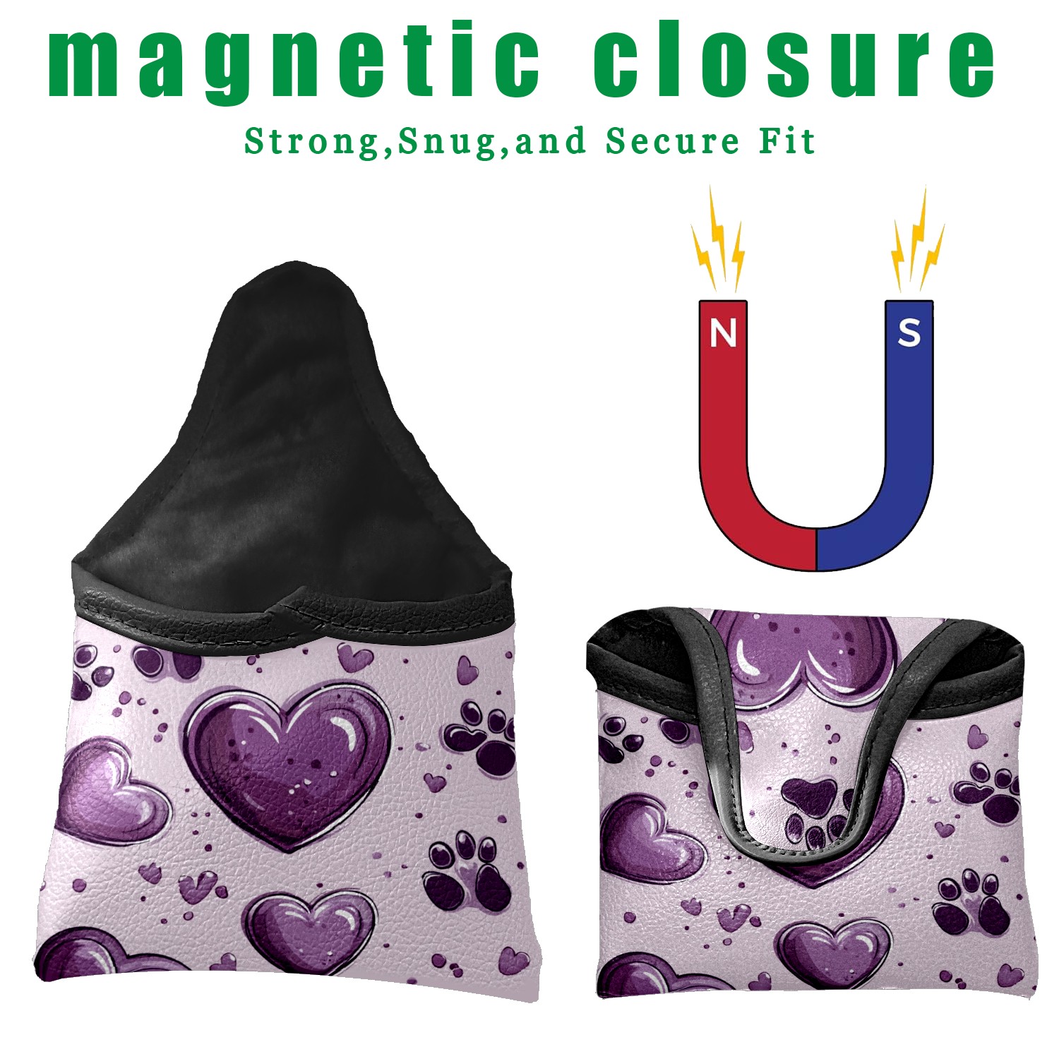 Golf Mallet Putter Cover Premium Leather Waterproof Golf Putter Head Cover with Magnetic Closure Purple Heart