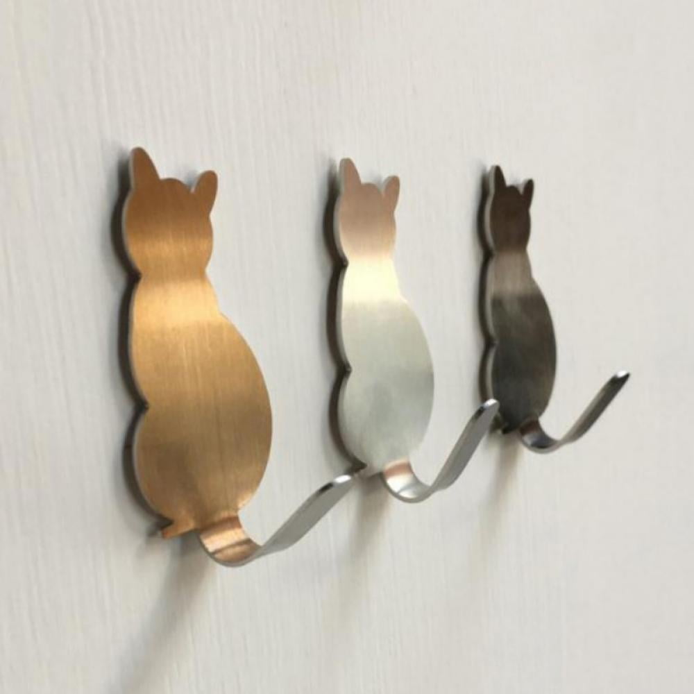 2 Pcs Cat-shaped Wall Mount Key Holder Stainless Steel Hanger Keys Hanger Hooks 