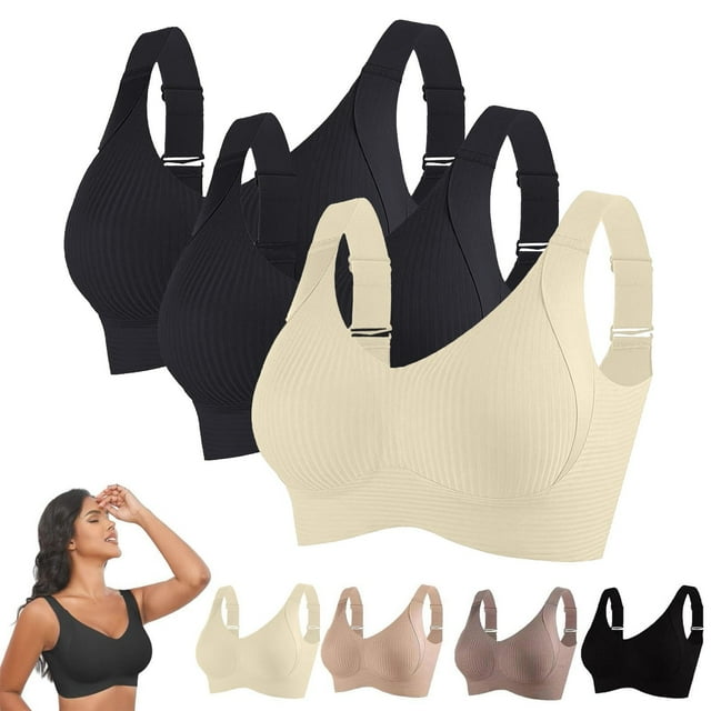 Bras for Women Sports Bras for Women Comfortable Ribbed Wireless Bralettes Adjustable Padded Everyday Bra 3PC XXXXXL