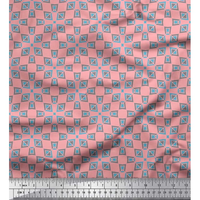 Soimoi Pink Poly Georgette Fabric Square & Triangle Geometric Print Fabric by the Yard 42 Inch Wide