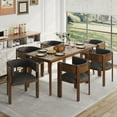 thumbnail image 2 of Barrel Dining Chairs Set of 6, Mid-Century Modern Kitchen Chairs with Curved Backrest, Faux Leather Upholstered Side Chair with Solid Wood Legs for Large Family Social Spaces, 2 of 9