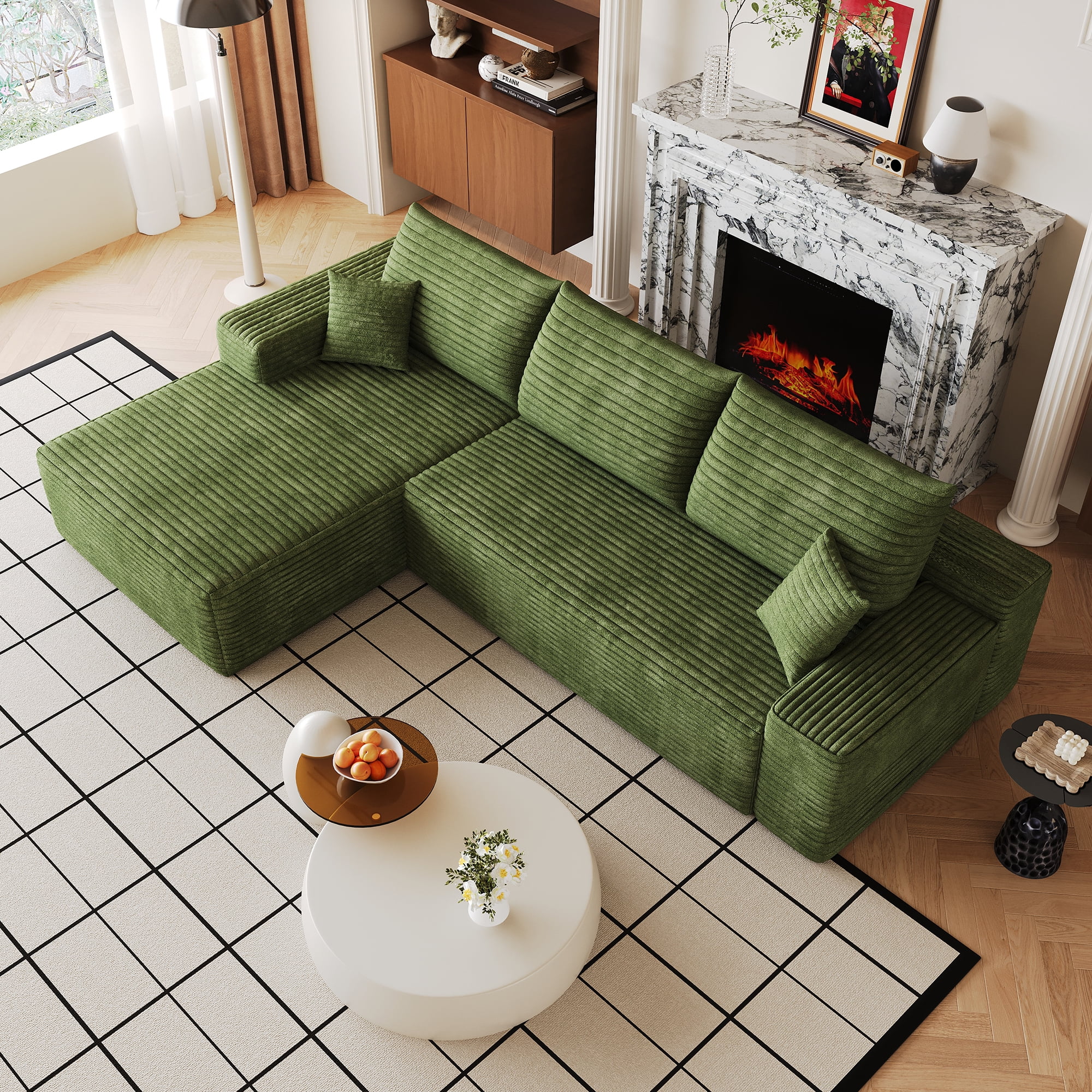 Cloud Sectional Couch 107-Inch with L-Shape Chaise and Deep Seat, Modular Sofa and Corner Couch for Living Room Bedroom, No Assembly Required, Green