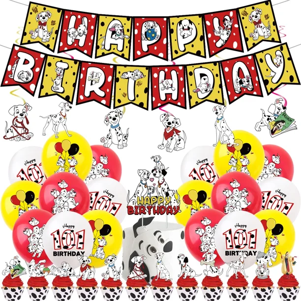 Globos 101 dálmatas, cartel de feliz cumpleaños de dibujos animados, decoración de fiesta, plato de taza, vajilla desechable, suministros para decoración de pasteles, juguete