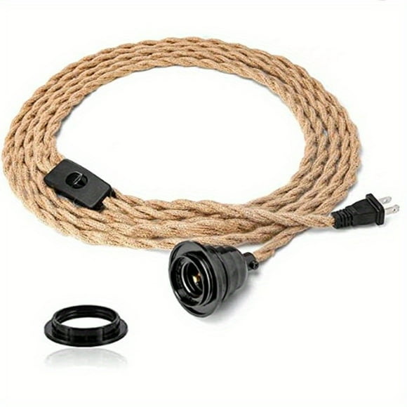 1pc Industrial 15ft Pendant Light Cord Hanging Light Kit With Switch Plug In Vintage Fabric Lamp Cord With Twisted Hemp Rope Pendant Lights Socket E26 E27 For Pendant Lamp Farmhouse L