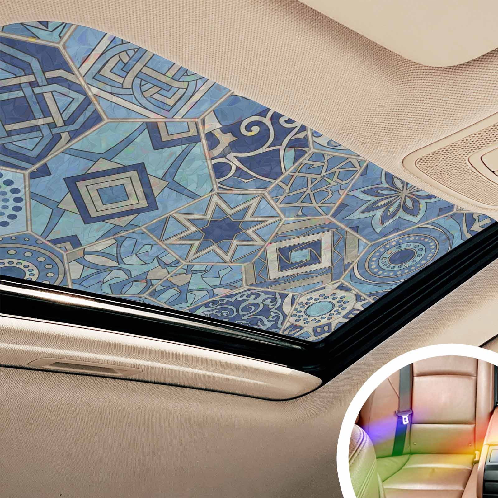 Boho Geometric Window Privacy Film Stain Glass,Reusable Decorative Rainbow Window Film,Country Tribe Abstract Ethnic Aesthetic Static Cling Sun Blocking Stickers Decals Covers 23.6" x 78.7" (2pcs)