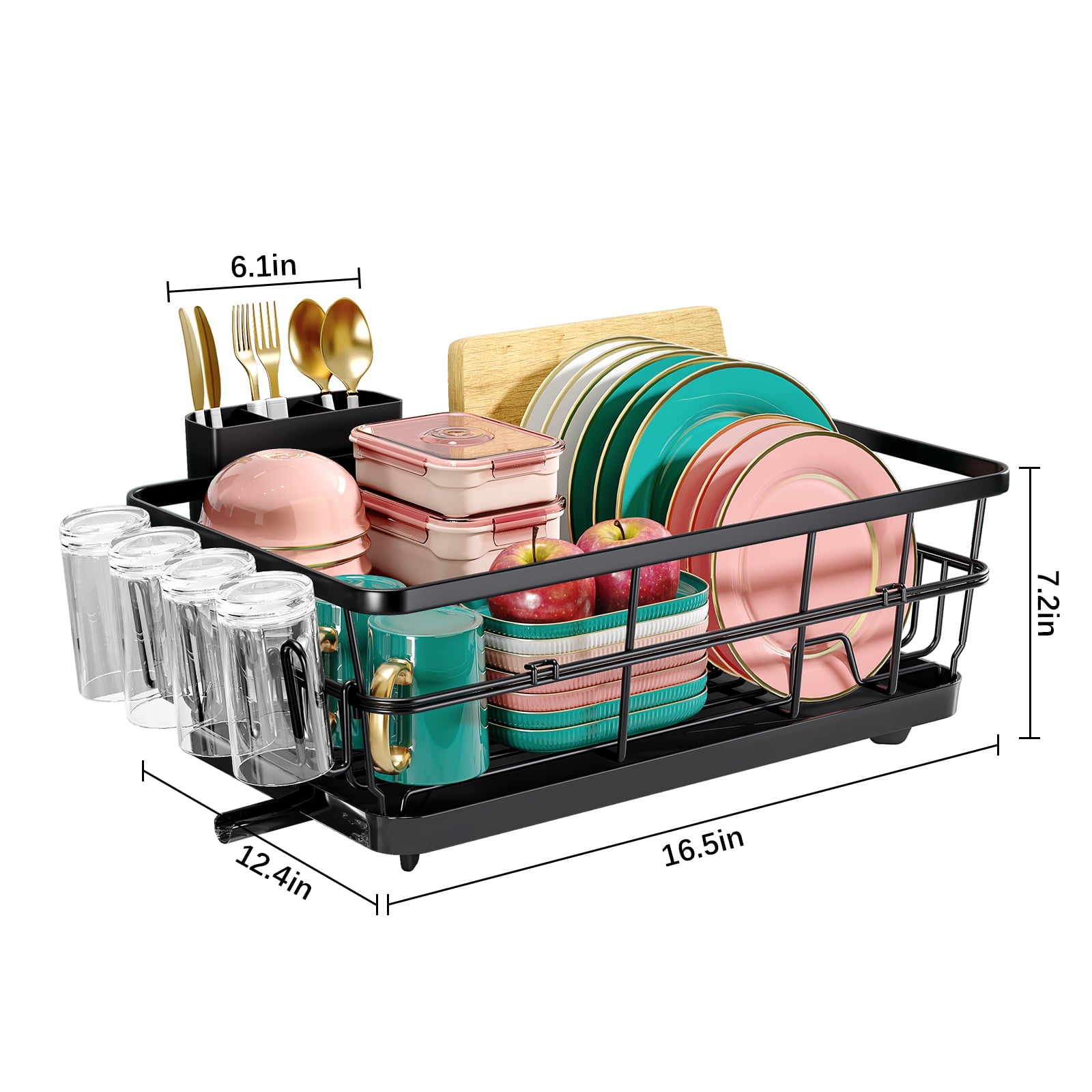 BEHERZT Large Stainless Steel Dish Drying Racks with Drainboard,Countertop Dish Drainer Rack,Kitchen Sink Dish Rack,Black