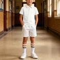 thumbnail image 5 of Boys Girls 3 Piece Loose Outfit Set Short Sleeve Lapel Top Elastic Waist Shorts and Striped Knee High Socks Casual Matched Clothing Set, 5 of 9