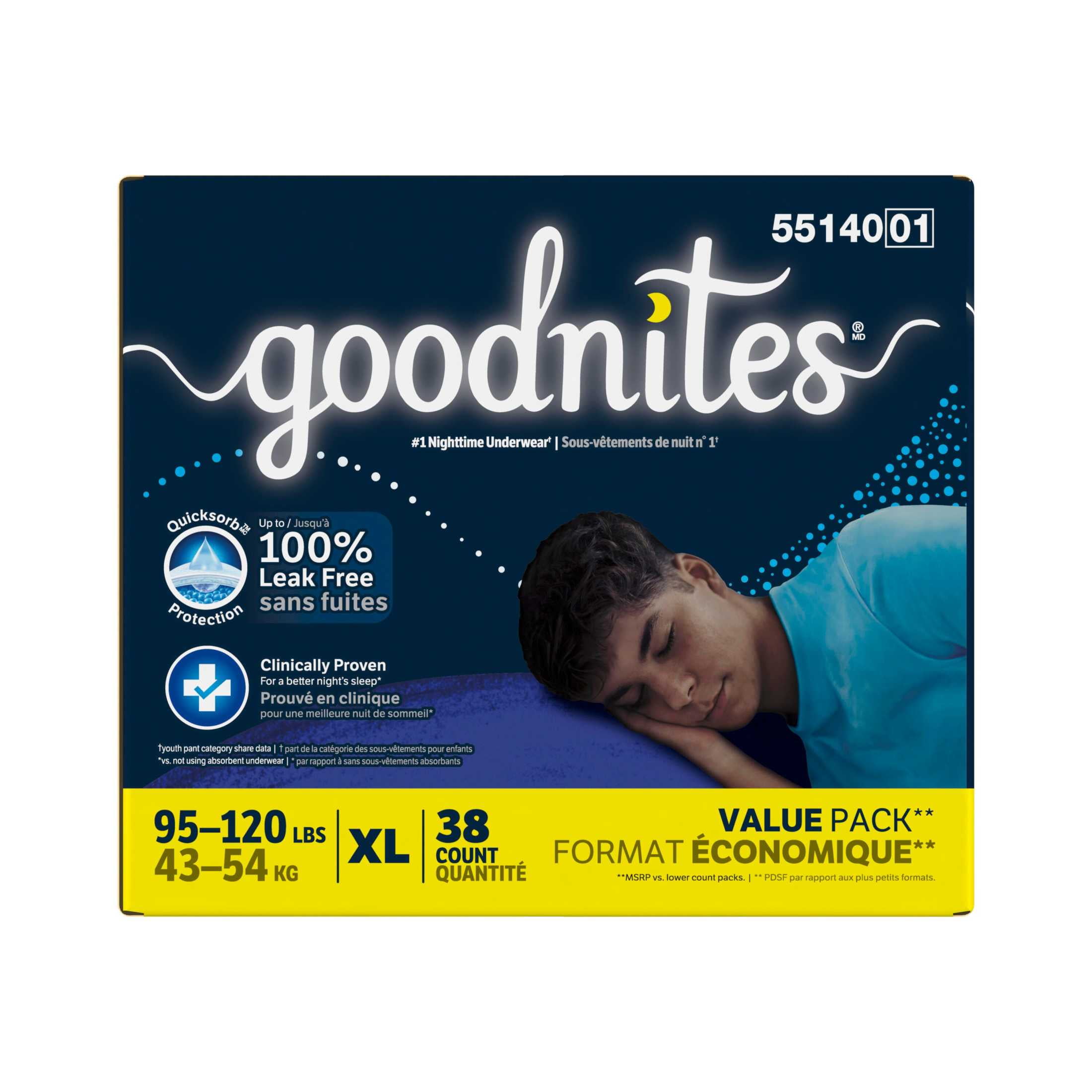 Goodnites Boys Nighttime Bedwetting Underwear, XL (95-140+ lbs