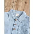 thumbnail image 5 of 2Pcs Little Boys Outfit, 12 18 24M 3 4T Toddlers Summer Autumn Solid Color Lapel Short Sleeve Single-Breasted Tops + Shorts Set, 5 of 10