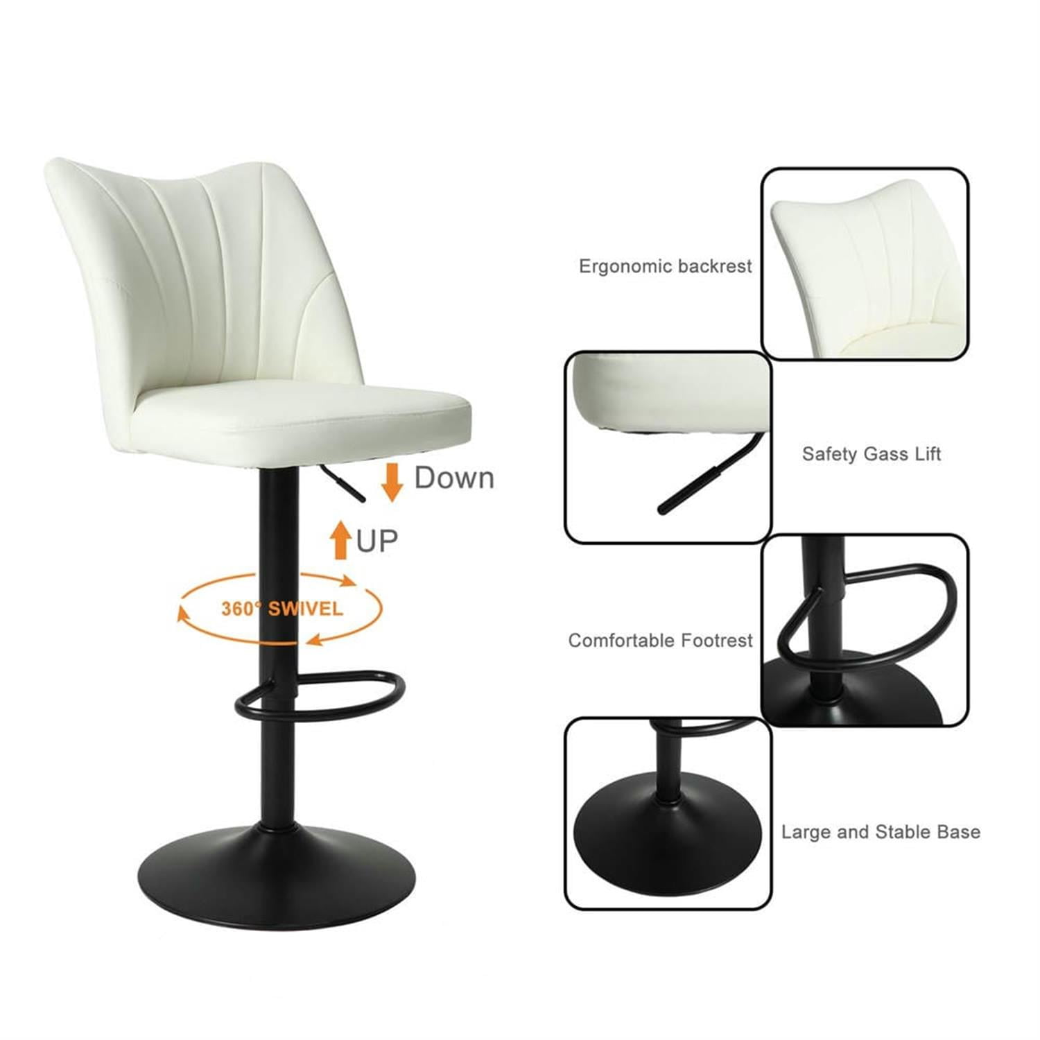 Demi Bonn 44" Adjustable Counter Height Bar Stools Set of 2, Swivel Barstools with Back, Kitchen Island Countertop Chairs for Dining Room, White