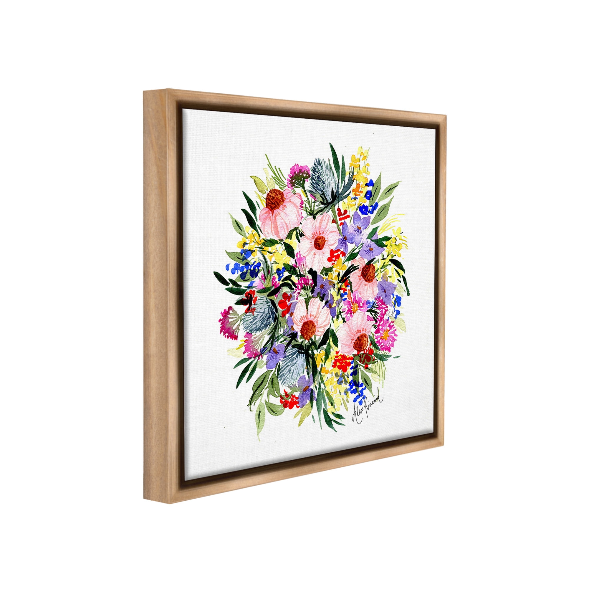 Stupell Industries Vivid Blooming Bouquet Botanical & Floral Painting Brown Floater Framed Canvas Art Print Wall Art, 25 x 25