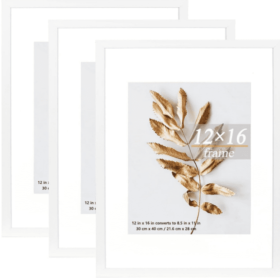 Set of 3 12x16 Picture Frame White 12x16 Frames can Display 8.5x11 Picture with Mat or 12x16 Without Mat on the Wall