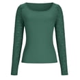 thumbnail image 6 of ClodeEU Women's Lace Spliced Slim Fit U Neck Long Sleeve Base Layer,Casual Tee Fall Fashion Outfits Army Green,Womens Plus XXL, 6 of 8