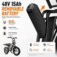 thumbnail image 3 of Electric Bike for Adults, 750W Motor, 48V 15Ah Battery, 28MPH 40-60 Miles, 2-Seater, Age Range 18+ Years, 20" Fat Tire, UL2849, 3 of 13