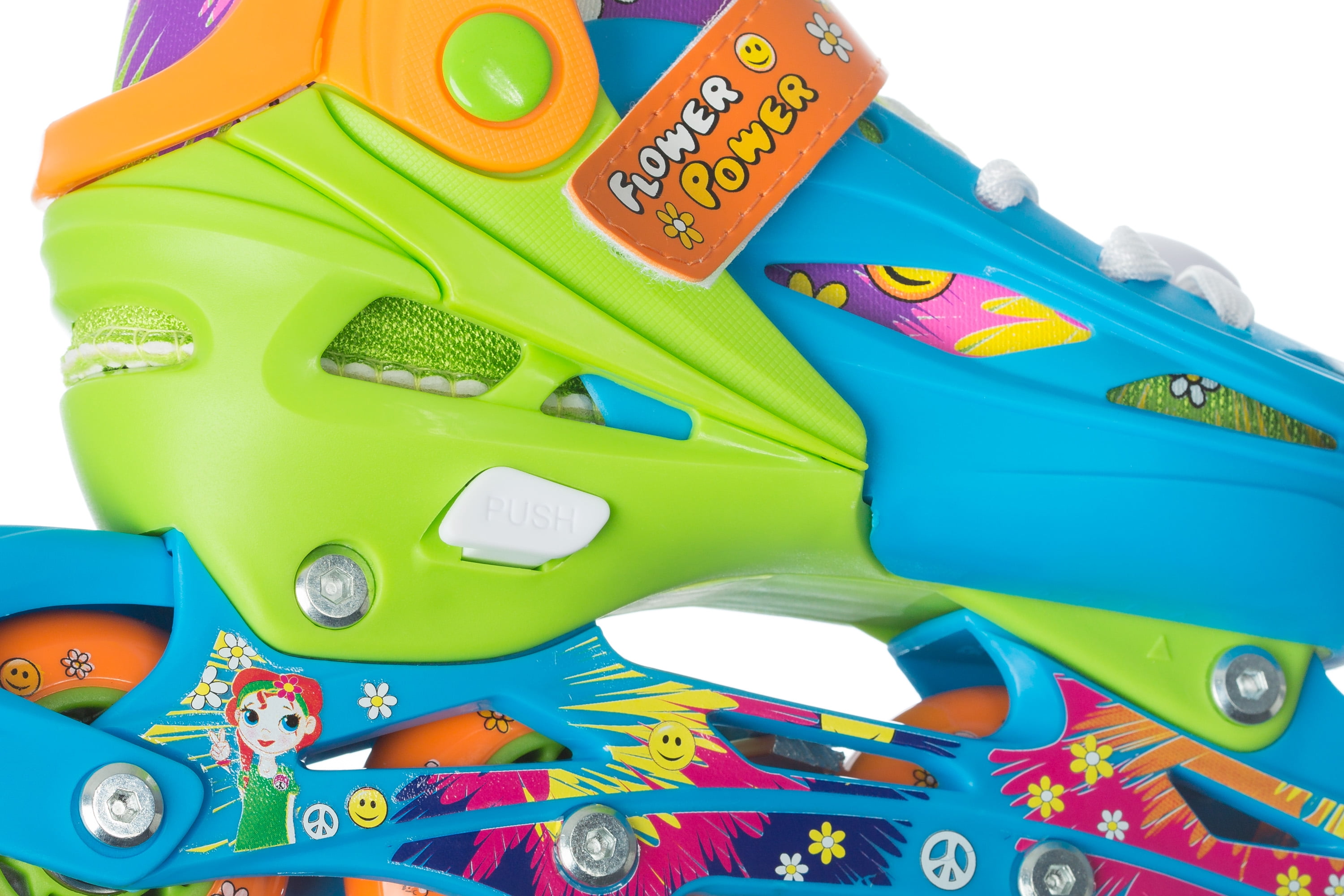TITAN Flower Power Princess Girls Inline Skates with Light-Up LED Laces and Wheel, Youth Size Large