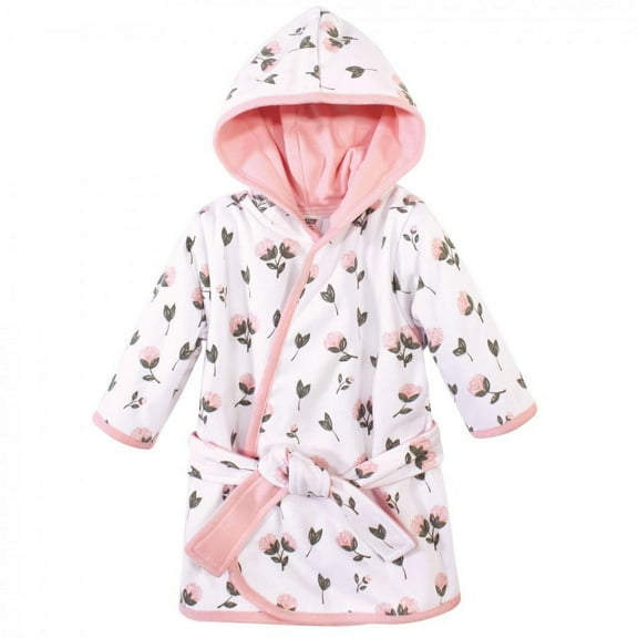 Hudson Baby Infant Girl Cotton Rich Bathrobe, Pink Peony, 0-9 Months
