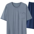 thumbnail image 4 of Viikei Plus Size Long Sleeve Tops,Men's Casual Solid Color Round Neck Button Down Short Sleeved Shirt Pocket Loose Waist Shorts Set Navy XXL, 4 of 9