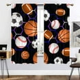 thumbnail image 3 of Boys Sports Ball Window Curtains for Bedroom Football Soccer Basketball Colorful Neon Lights Rod Pocket Window Curtain for Bedroom or Living Room W63 x L63 Inch, 3 of 5