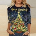 thumbnail image 1 of T-Shirt Décontracté de Noël pour Femmes à Col Rond et Manches Trois-Quarts, 1 of 5