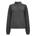 thumbnail image 5 of Efsteb Fall Shirts for Women Loose Bishop Sleeve Knitted Sweater Turtleneck Tops Pure Color Casual Lightweight Fashion Crewneck Long Sleeve Tops Pullover Blouses Tops Dark Gray S, 5 of 6