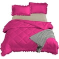 thumbnail image 6 of DNG Creations 5 Piece Ruffle Diamond Comforter All Season 550 GSM Oversized Queen Size - 800 Threads Count, 100% Egyptian Cotton Solid Hot Pink Colour, 6 of 7