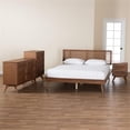thumbnail image 5 of Pemberly Row Walnut Brown Wood and Rattan Queen Size 4-Piece Bedroom Set, 5 of 14