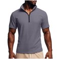thumbnail image 6 of HomeDM Mens Short Sleeve Shirts Quarter Zip Mock Neck Solid Color Casual Athletic Pullover Tops, Dark Gray Size L, 6 of 7