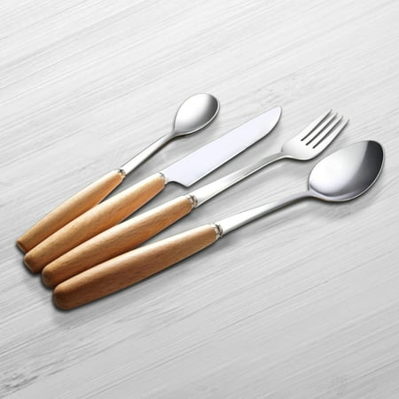 16 Piece Flatware Set Wooden Handle Stainless Steel Tableware Silverware Dinnerware Mirror Polished Utensils Pcs Service For 4 16 Piece Flatware Set Wooden Handle Stainless Steel Tableware Silverware Dinnerware Mirror Polished Utensils Pcs Service For 4