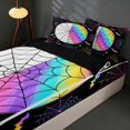 thumbnail image 3 of Homewish Halloween Rainbow Spider Web Zipper Full Size Comforter Sets with Fitted Sheet and 2 Pillowcases, Gradient Bat Zipper Bedding Set, Black Multicolor, Black Reversible, 3 of 7