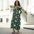 thumbnail image 3 of FKELYI Womens Long Sleeve Fall Dress V Neck Maxi Casual Dress with Pockets Sunflower Cartoon Cat Print Soft A-Line Flowy Tiered Waist Dresses for Ladies, 3XL, 3 of 6