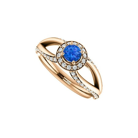 Halo Design - Sapphire and CZ Accented Open Leaf Design Halo Ring