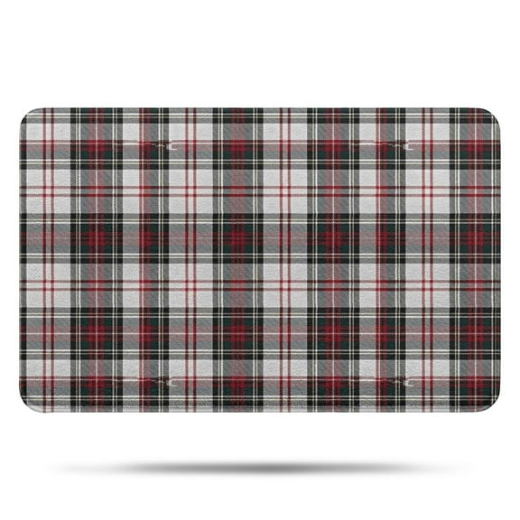 Gray Red Plaid Checkered Pattern Bathroom Rugs Mat,Non Slip Microfiber Bathroom Rug,Rubber Backing,Soft Bathroom Mats for Bathroom Floor,Tub and Shower,17x27in(43x68cm)