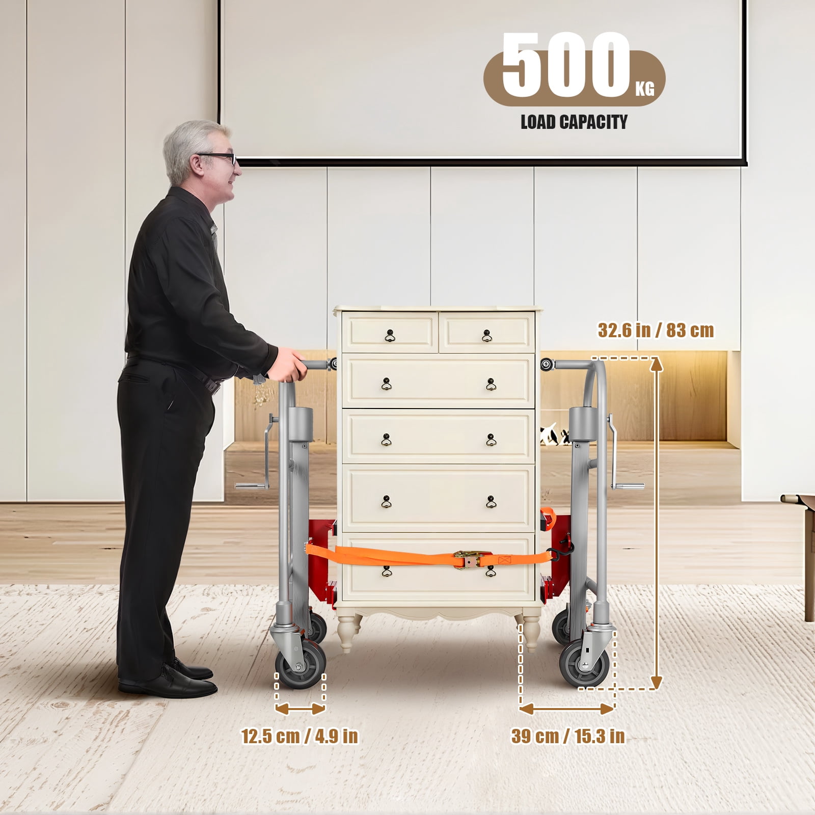 Toyandona Furniture Lift Mover Heavy Duty Furniture Mover Dolly Kit 500kg 1102lb Load Capacity Hand Truck 32.62X19.65X15.33in