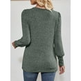 thumbnail image 6 of KelaJuan Women Fashion Ribbed T-Shirts Solid Color Square Neck Buttons Puff Long Sleeve Shirts Spring Fall Casual Loose Fit Tops, 6 of 6