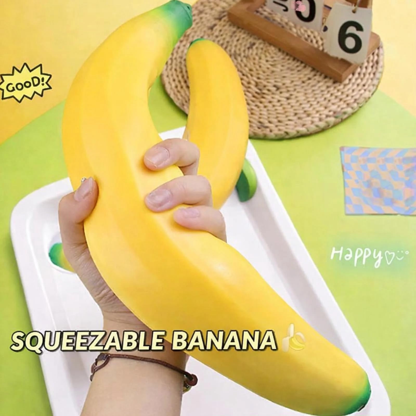 Giant Banana Squishy, 17.7 x 3 in Jumbo Banana Stress Relief Toy, Big Squishy Banana Fidget for Desk, Office Decor