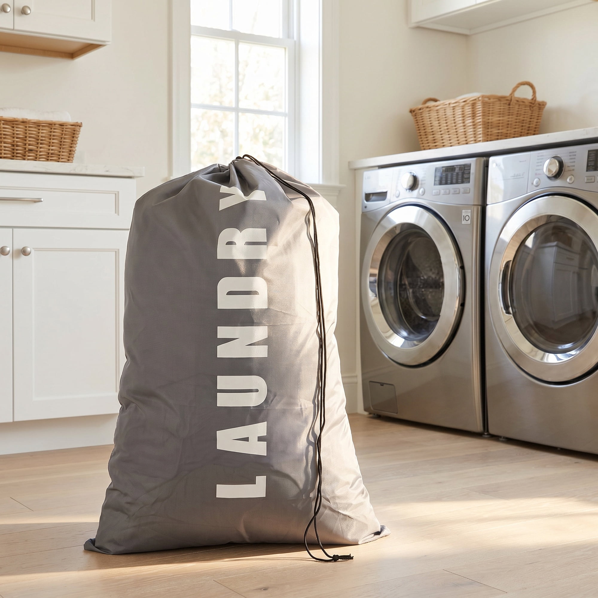Unique Bargains 2Pcs Waterproof Wet Dry Travel Laundry Bag Gray-White 24" x 36.2"