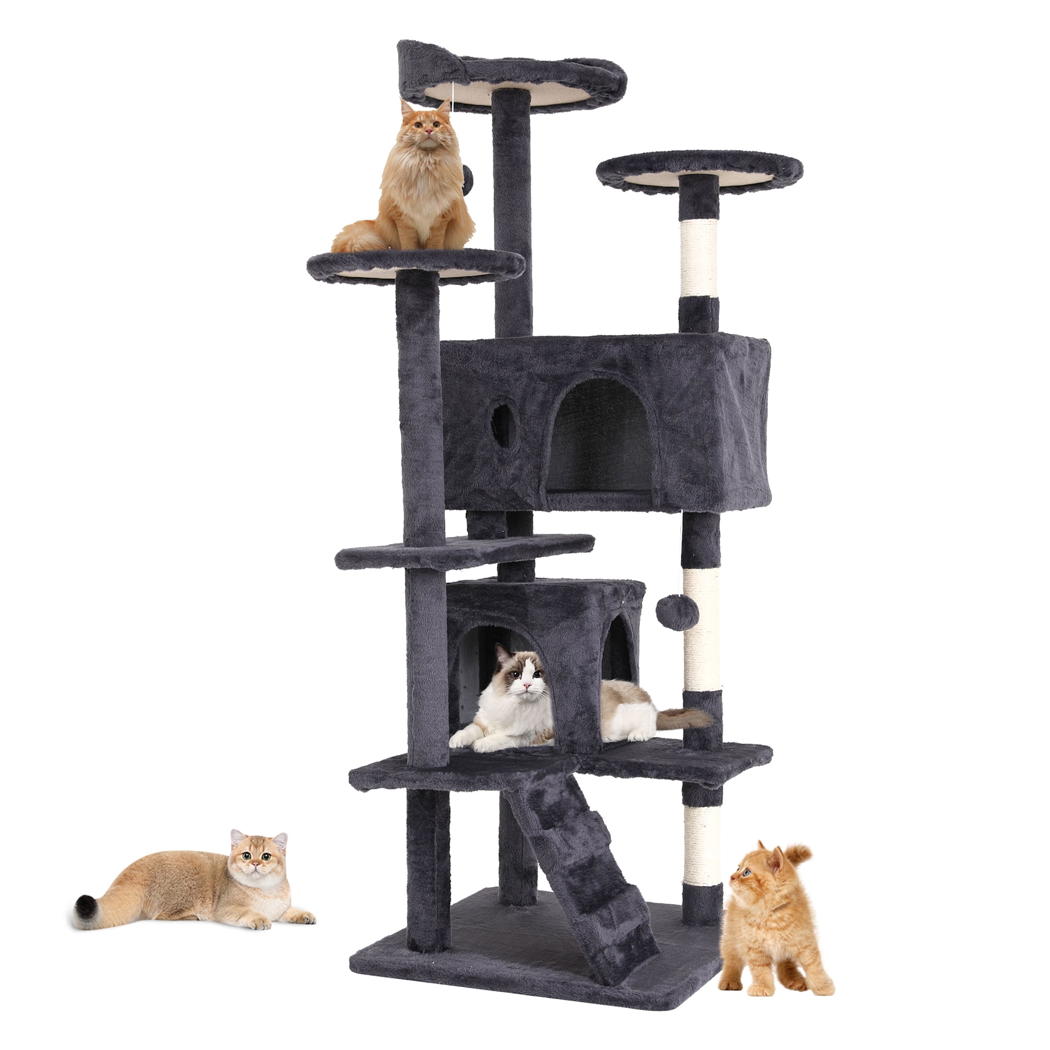 XF XINFENG 54in Cat Tree Tower Stand Multi-Level Kittens Cozy Condo Furniture Cats House with Funny Toys Scratching Sisal Posts for Indoor, Ashy