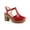 Red, variant on Women's Platform T-Strap Block Heels Sandals Solid Round Toe Faux Leather Shoes Black 7