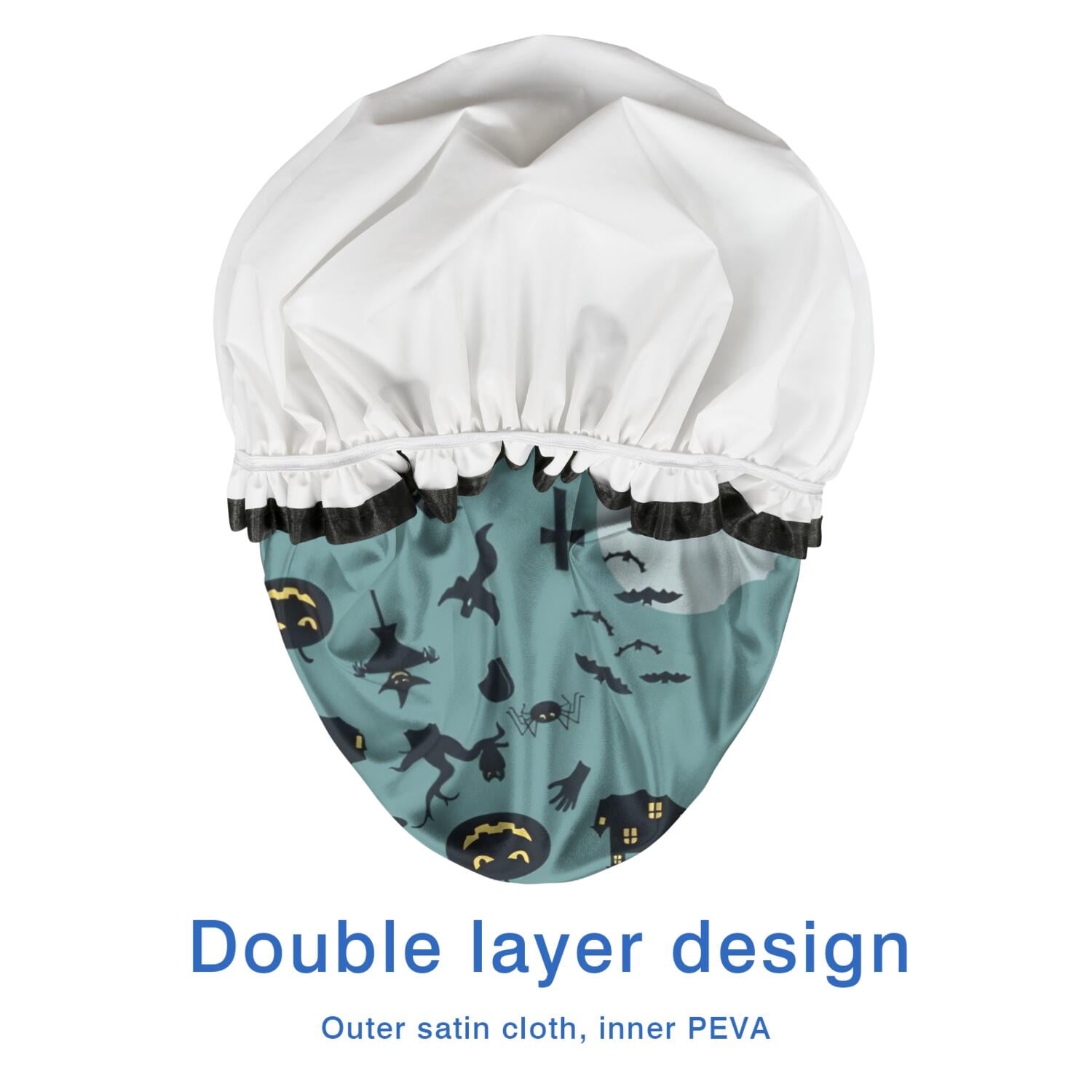 Shower Caps,Halloween Witchy Motifs Pattern Waterproof Shower Cap for Women 4 Pieces,Double Reusable Hair Cover for Shower PEVA Elastic Stretch Hem