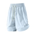 thumbnail image 4 of Levmjia Womens Sports Shorts High Rise Drawstring Elastic Waist Soft Stretch Solid Color Side Pockets Summer Running Hiking Gym Workout Yoga Daily Casual Outdoor Wear Fashion, 4 of 6